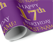 Paarse, Faux Gold "HAPPY 17th BIRTHDAY" Cadeaupapier (Rol Hoek)