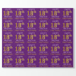 Paarse, Faux Gold "HAPPY 18th BIRTHDAY" Cadeaupapier<br><div class="desc">Dit wikkelpapierontwerp heeft een boodschap als "HAPPY 18th BIRTHDAY",  waarbij de "18th" een faux/imitatie gouden uiterlijk heeft. Het heeft ook een naam die kan worden gepersonaliseerd,  en een paarse gekleurde achtergrond. Het kan misschien worden gebruikt bij het inpakken van geschenken die worden gegeven voor iemands achttiende verjaardag. [~Z0000134]</div>