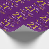 Paarse, Faux Gold "HAPPY 21st BIRTHDAY" Cadeaupapier (Hoek)