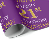 Paarse, Faux Gold "HAPPY 21st BIRTHDAY" Cadeaupapier (Rol Hoek)
