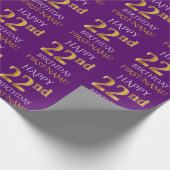 Paarse, Faux Gold "HAPPY 22nd BIRTHDAY" Cadeaupapier (Hoek)