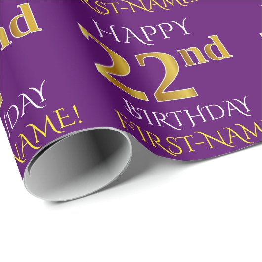 Paarse, Faux Gold "HAPPY 22nd BIRTHDAY" Cadeaupapier (Rol Hoek)