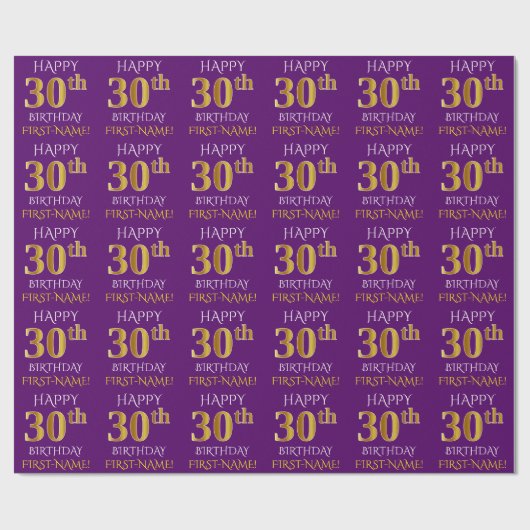 Paarse, Faux Gold "HAPPY 30th BIRTHDAY" Cadeaupapier (Vlak)