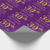 Paarse, Faux Gold "HAPPY 30th BIRTHDAY" Cadeaupapier (Hoek)