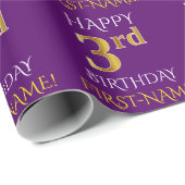 Paarse, Faux Gold "HAPPY 3rd BIRTHDAY" Cadeaupapier (Rol Hoek)