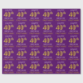 Paarse, Faux Gold "HAPPY 40th BIRTHDAY" Cadeaupapier