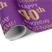 Paarse, Faux Gold "HAPPY 40th BIRTHDAY" Cadeaupapier (Rol Hoek)