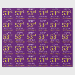 Paarse, Faux Gold "HAPPY 53rd BIRTHDAY" Cadeaupapier