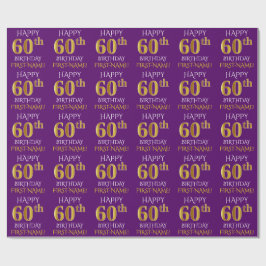 Paarse, Faux Gold "HAPPY 60th BIRTHDAY" Cadeaupapier