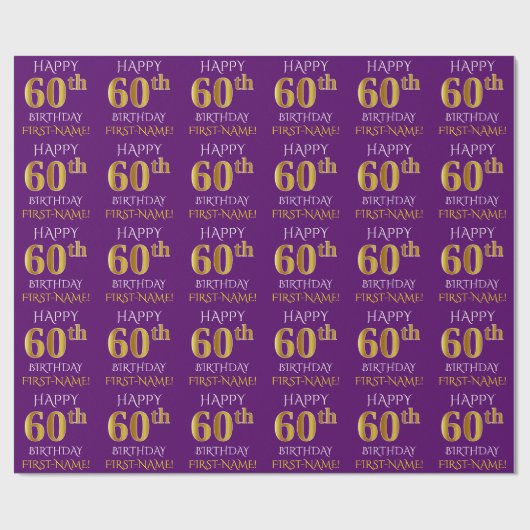 Paarse, Faux Gold "HAPPY 60th BIRTHDAY" Cadeaupapier (Vlak)