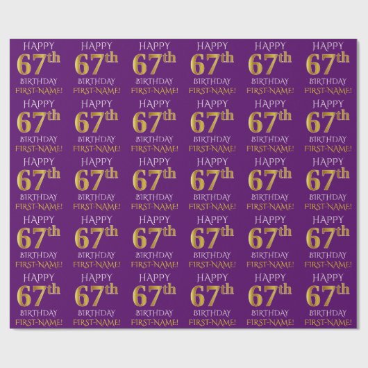 Paarse, Faux Gold "HAPPY 67th BIRTHDAY" Cadeaupapier (Vlak)