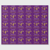 Paarse, Faux Gold "HAPPY 74th BIRTHDAY" Cadeaupapier (Vlak)
