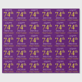 Paarse, Faux Gold "HAPPY 74th BIRTHDAY" Cadeaupapier