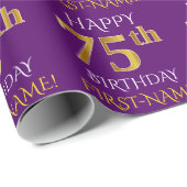 Paarse, Faux Gold "HAPPY 75th BIRTHDAY" Cadeaupapier (Rol Hoek)