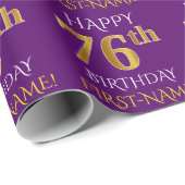 Paarse, Faux Gold "HAPPY 76th BIRTHDAY" Cadeaupapier (Rol Hoek)