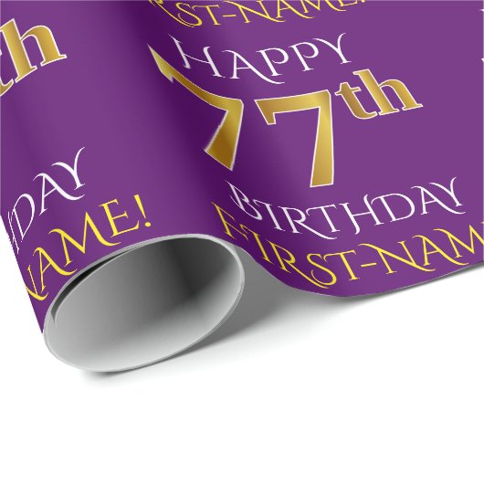 Paarse, Faux Gold "HAPPY 77th BIRTHDAY" Cadeaupapier (Rol Hoek)