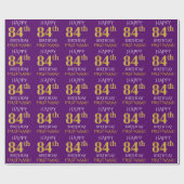 Paarse, Faux Gold "HAPPY 84th BIRTHDAY" Cadeaupapier (Vlak)