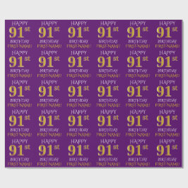 Paarse, Faux Gold "HAPPY 91st BIRTHDAY" Cadeaupapier