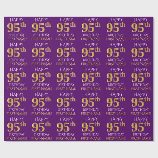 Paarse, Faux Gold "HAPPY 95th BIRTHDAY" Cadeaupapier (Vlak)