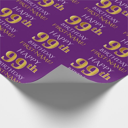 Paarse, Faux Gold "HAPPY 99th BIRTHDAY" Cadeaupapier (Hoek)