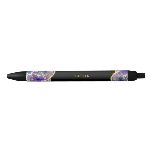 Paarse Faux Gold Opal Gemstone Monogram naam Zwarte Inkt Pen (Voorkant)