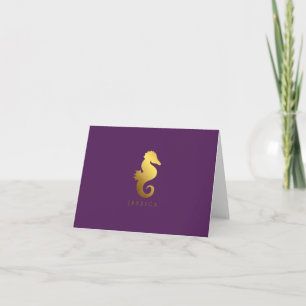 Paarse Faux Gouden Folie Seahorse Notitiekaartje