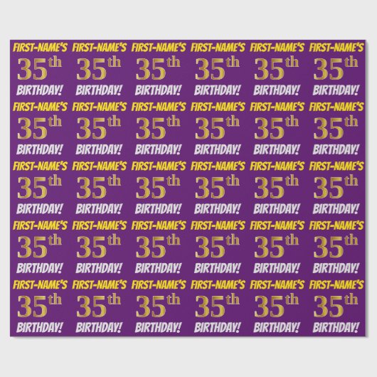 Paarse, Faux/Imitatiegoud, "35e VERJAARDAG" Cadeaupapier (Vlak)