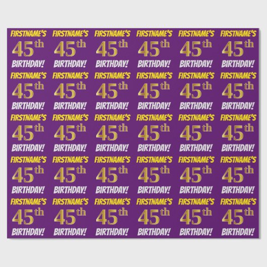 Paarse, Faux/Imitatiegoud, "45e VERJAARDAG" Cadeaupapier (Vlak)