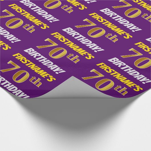 Paarse, Faux/Imitatiegoud, "70ste VERJAARDAG" Cadeaupapier (Hoek)