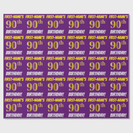 Paarse, Faux/Imitation Gold, "90ste VERJAARDAG" Cadeaupapier