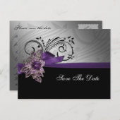 Paarse FAUX ribbon broch Wedding Aankondigingskaart (Voorkant / Achterkant)