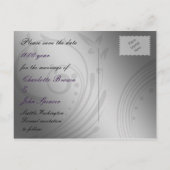 Paarse FAUX ribbon broch Wedding Aankondigingskaart (Achterkant)