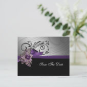 Paarse FAUX ribbon broch Wedding Aankondigingskaart (Staand voorkant)