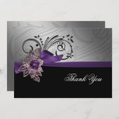 Paarse FAUX ribbon  broch Wedding Bedankkaart (Voorkant / Achterkant)