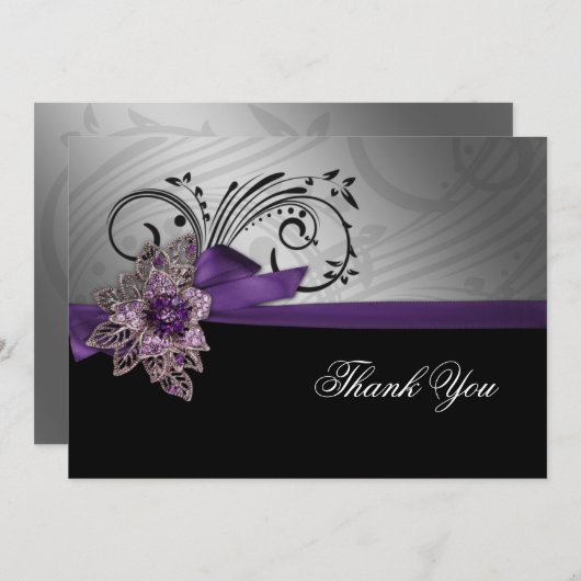 Paarse FAUX ribbon  broch Wedding Bedankkaart (Voorkant / Achterkant)