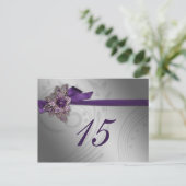 Paarse FAUX ribbon broch Wedding Briefkaart (Staand voorkant)