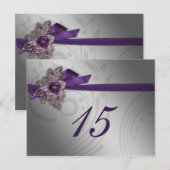 Paarse FAUX ribbon broch Wedding Briefkaart (Voorkant / Achterkant)