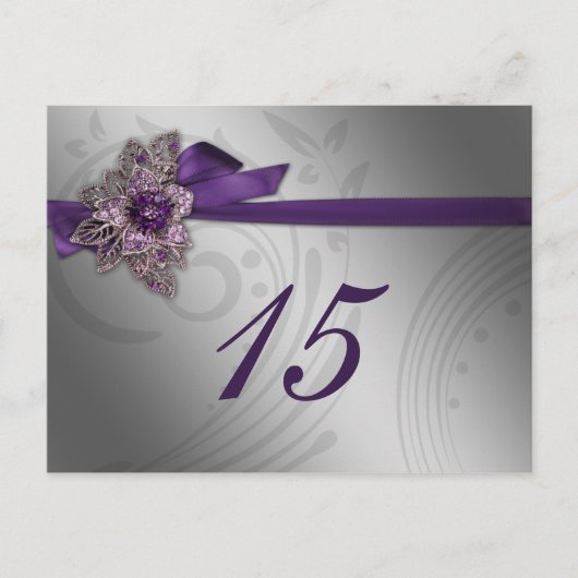 Paarse FAUX ribbon broch Wedding Briefkaart (Voorkant)