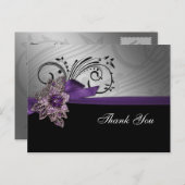 Paarse FAUX ribbon  broch Wedding Briefkaart (Voorkant / Achterkant)