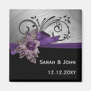 Paarse FAUX ribbon broch Wedding Magneet