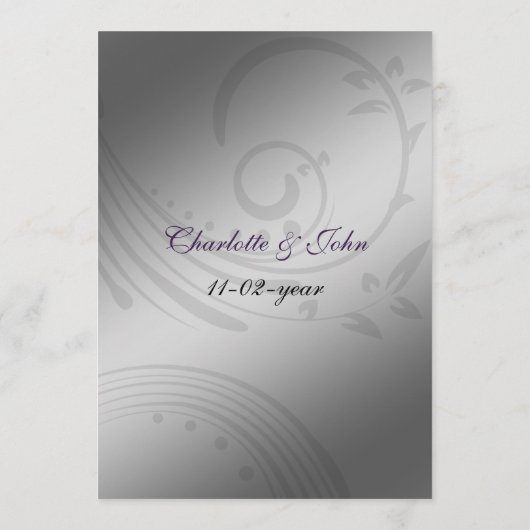 Paarse FAUX ribbon broch Wedding Menu (Achterkant)