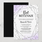 Paarse Faux Silver Glitter Geometric Bat Mitzvah Kaart (Voorkant / Achterkant)