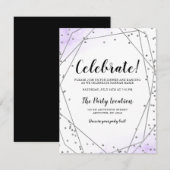 Paarse Faux Silver Glitter Geometric Reception Informatiekaartje (Voorkant / Achterkant)