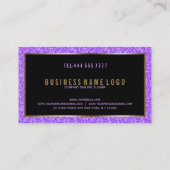 Paarse fax glitter met zwarte en gouden accenten visitekaartje (Achterkant)