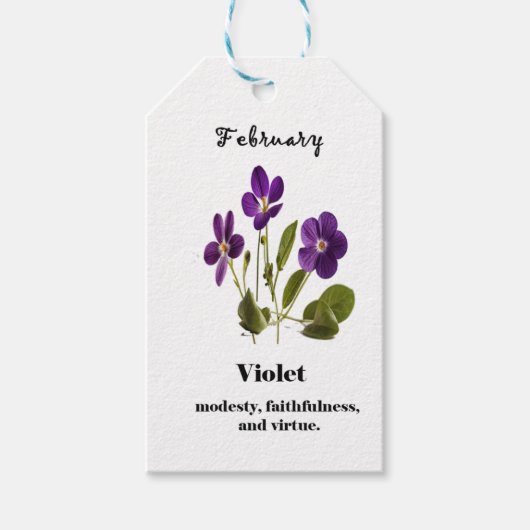 Paarse februarigeboortemaand bloem cadeautag cadeaulabel (Voorkant)