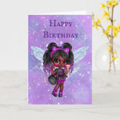 Paarse fee Afro-Amerikaanse meisje leuke verjaarda Kaart (Gele Bloem)