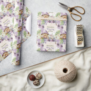 Paarse Fee Eerste Bes Eerste Verjaardag Cadeaupapier