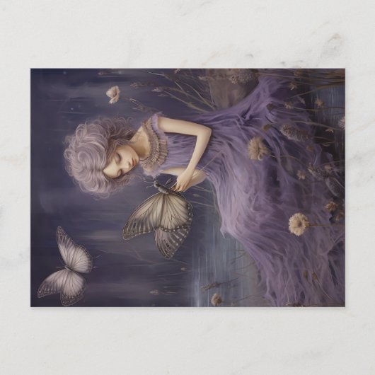 Paarse fee fluistert tuin, decoupage briefkaart (Voorkant)