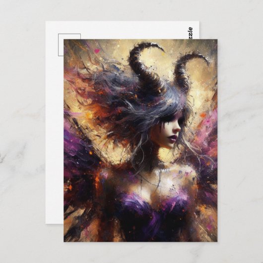 Paarse fee met horens Dark Fantasy Art Briefkaart (Voorkant / Achterkant)