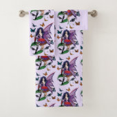 Paarse fee paddenstoel vlinders bad handdoek (Insitu)